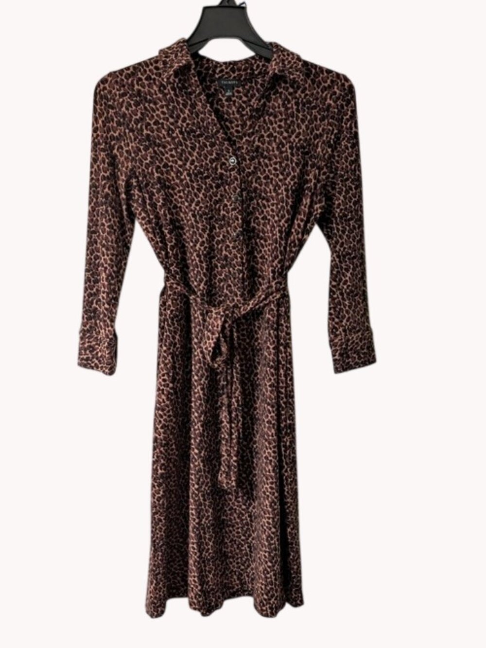 Talbots Leopard Print Brown Shirt Dress with Waist Tie‎ Size S